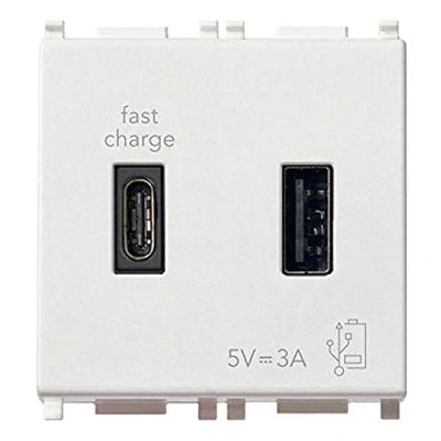 Immagine di Vimar 14295.AC Plana Presa USB 5 V 3 A, 1 uscita tipo A e C, erogano complessivamente per caricare un dispositivo fino o contemporaneamente due dispositivi