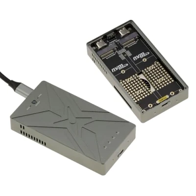 Immagine di KALEA INFORMATIQUE Alloggiamento in alluminio USB 3.2 20G per 2 SSD M2 NVMe, standalone o cluster Raid 0 1 Large. con ventola di raffreddamento