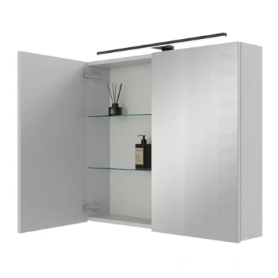 Immagine di Planetmöbel ARIA armadietto a specchio da bagno con illuminazione, 80 cm di larghezza, specchio, bianco, grigio, lampada e presa, per ospiti, x 70 16