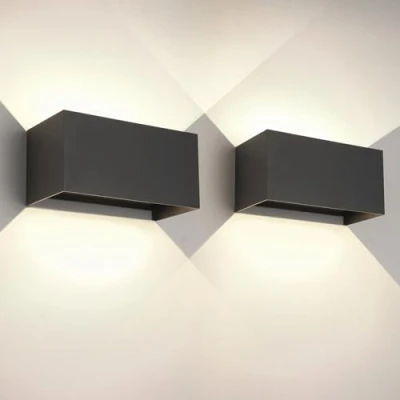 Immagine di FUPE 2 Pezzi 25W LED Applique da Esterno/Interno Lampada Esterno a Parete IP65 Impermeabile Moderno Alluminio Nero 4000K Bianco Naturale per Luce Angolo di Regolabile