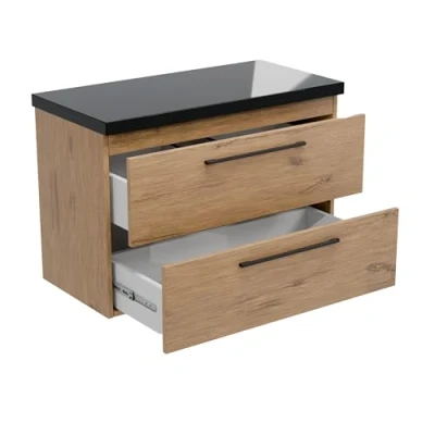 Immagine di paplinskioebel Girona mobile bagno con due cassetti, vari colori + lavabo, lunghezza 80 cm, mobili bagno, sospeso, alta qualità (Piano di lavoro, Black)