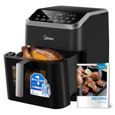 Immagine di Midea Friggitrice ad aria calda capacità 7L, tecnologia HeatXpress, 90% in meno di olio, risparmio energetico e tempo con 7 preset, finestra Easy View luce, antiaderente