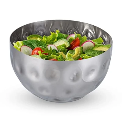 Immagine di Relaxdays Ciotola da portata rotonda, design martellato, in acciaio inox, per snack e insalate, cucina, colore: argento