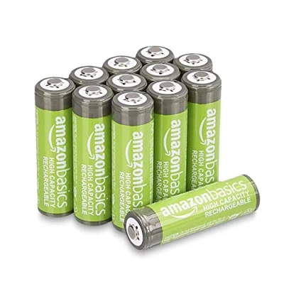 Immagine di Amazon Basics Batterie AA ricaricabili, ad alta capacità, 2400 mAh, NiMh, pre caricate, confezione da 12