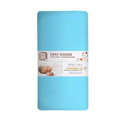 Immagine di TROIS KILOS SEPT Lenzuolo con Angoli Bambino 70 x 140 cm 100% Cotone Etichetta OEKO TEX Jersey Elasticizzato Turchese