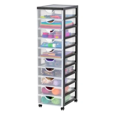 Immagine di Iris Ohyama Cassettiera in Plastica con ruote, 10 Cassetti Piccoli, Nero, Maniglie facili Da tirare, Organizzatore, Per Camera Letto, Bagno, Scuola e Ufficio, Senza BPA, Contenitore, DDDC 010