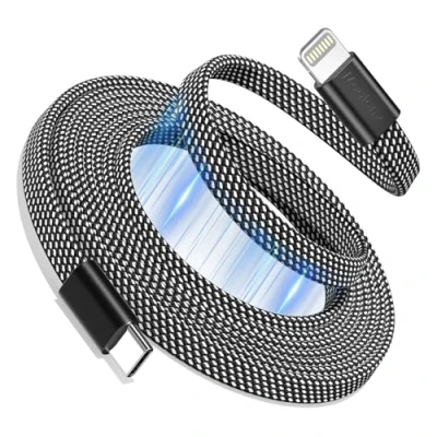 Immagine di Magtame cavo magnetico USB C a Lightning per Phone 1M, di ricarica rapida certificato MFi, piatto retrattile intrecciato compatibile con 14 13 12 11 Pro Max XR XS X
