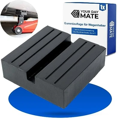 Immagine di supporto universale in gomma, a parallelepipedo per martinetto, 75x75x25 mm con taglio U 10x10 mm, tutte le auto fino 3.5 tonnellate, blocchetto antiscivolo cric di manovra