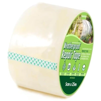 Immagine di KAHEIGN 5cm x 25m Nastro per Riparazione Serre, 6 mil di in Polietilene Trasparente Fogli Plastica Polytunnel Serra Film Cucitura Sigillatura