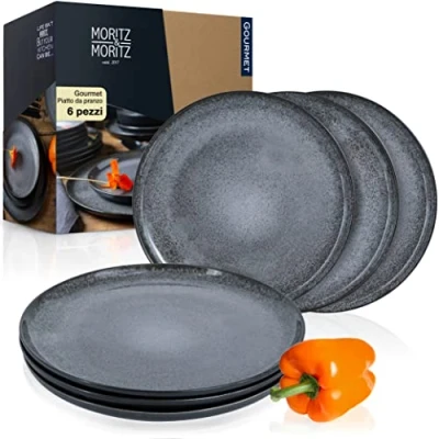 Immagine di Moritz &amp; VIDA Set di 6 piatti da cena, colore antracite, per persone, in porcellana, lavabili lavastoviglie e adatti al microonde