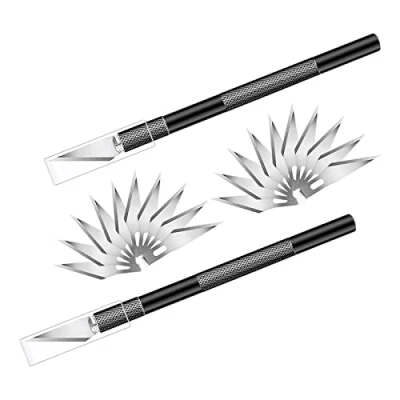 Immagine di Cutter di Precisione Set,2 Coltello da Intaglio con 20 Lame Ricambio,Cutter Bisturi Tappo Protezione per Arte Hobby Scrapbooking Stencil Modellismo (Nero)