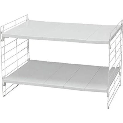 Immagine di Iris Ohyama, Scaffale, Organizzatore per Armadio, Sottolavello, Espandibile, Contenitori in Plastica Mobili da Cucina, Dispensa, Cibo e Utensili Telescopic Rack 1 tie USD 2V Bianco