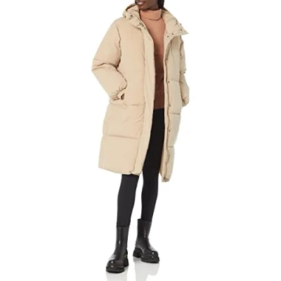 Immagine di Amazon Essentials Piumino Lungo con Cappuccio Oversize (Disponibile in Taglie Forti) Donna, Marrone Chiaro, XL Plus