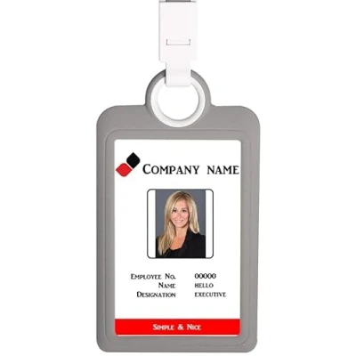 Immagine di Porta badge verticale con cordino in silicone, resistente, per biglietti da visita e grigio