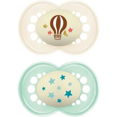 Immagine di MAM Original Ciuccio Luminoso in Set da 2 Succhietti misura 6+ mesi, Tettarella Silicone SkinSoft, Bio circolare, con Custodia Porta Succhietto,
