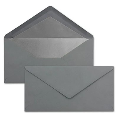 Immagine di 25x Buste formato lunghe Colore: grigio scuro con rivestimento interno metallizzato argento 110 x 220 mm Colla a umido festive per Natale