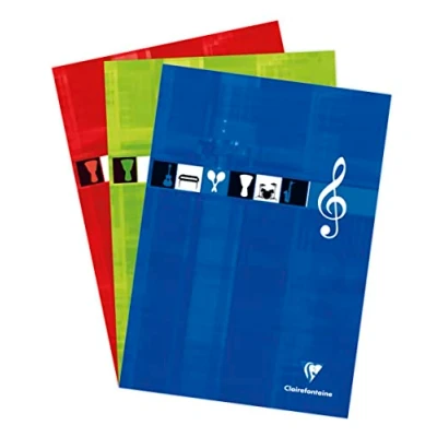 Immagine di Clairefontaine Rif. 6157C Blocco musicale con rilegatura a testa (100 pagine) Formato A4 (210 x 297 mm), carta pergamena spazzolata 90 g/m², 12 righi per pagina Colore casuale