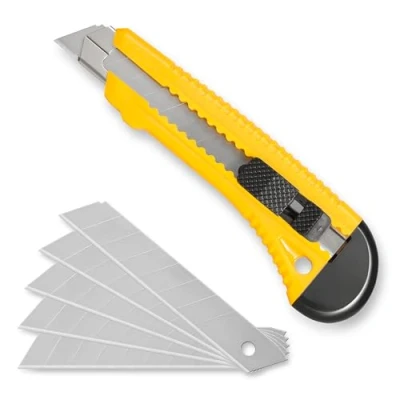 Immagine di goobay 74094 Coltello da taglio + lame taglio/Coltello per tappeti con impugnatura antiscivolo/Lame di ricambio 18 mm/Coltello multiuso regolabile a scatti/Coltello lavoro
