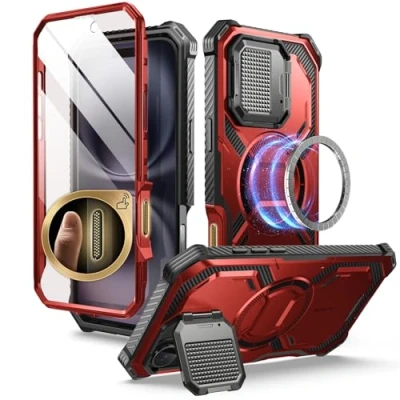 Immagine di i Blason Armorbox Cover per iPhone 16 6.1&#039;&#039; 2024 con Fotocamera [Compatibile MagSafe] Custodia Robusta tutto il Corpo Proteggi Schermo Integrato e Supporto (Rosso)