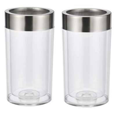 Immagine di Bambelaa! Set di 2 refrigeratori per vino e spumanti, in plastica, a doppia parete, con anello acciaio inox, circa 12 x 19,5 cm