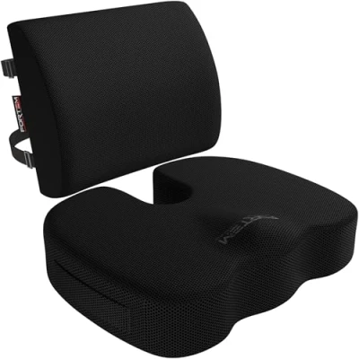 Immagine di FORTEM Cuscino Sedia Ufficio, Lombare Ufficio y Auto, per da Scrivania, Ergonomico in Memory Foam, Antiscivolo Seduta e Schienale Gaming, Cedile Auto