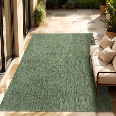 Immagine di Paco Home Tappeto Per Esterno Balcone Terrazza Cucina Monocolore Mélange, Dimensione:150 cm quadrato, Colore:Verde