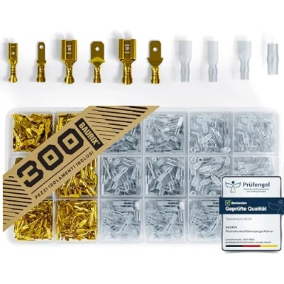 Immagine di BAURIX® Connettori Elettrici set 300 pezzi 2,8 mm I 4,8 6,3 Storage Box di Capicorda Isolati, Terminali innesto femmina maschio, a Crimpare