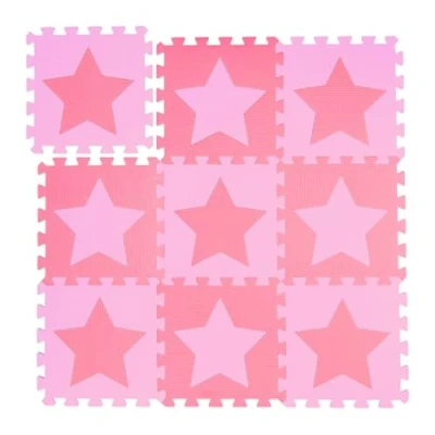 Immagine di Relaxdays Tappeto Puzzle con Stelle, 9 Tasselli, 18 Parti, Gommapiuma EVA Atossico Area da Gioco 91 x cm, Rosa, Colore, 10031428_1359