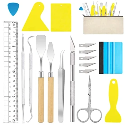 Immagine di ImnBest 18 Utensili per Bricolage, Accessori in Acciaio Inox HTV + 1 Custodia, Set Il Fai da Te, Cameo, Scritte, Regali di natalen