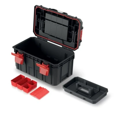 Immagine di Cassetta degli attrezzi con scomparti per e divisori, impugnatura ergonomica, chiusura a morsetto in plastica, 45 x 28 26,4 cm