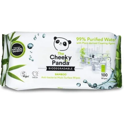 Immagine di The Cheeky Panda Salviettine di bambù antibatteriche Confezione da 100 salviette Uccide il 99% dei germi, certificato EN 1276, biodegradabile, ecologico, resistente e sostenibile