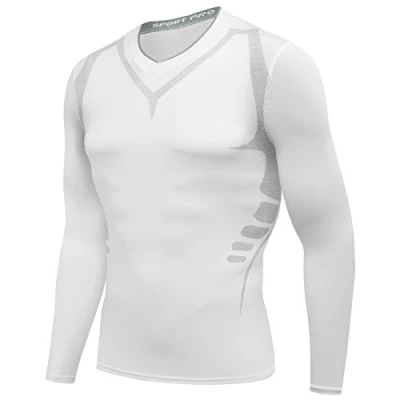 Immagine di AMZSPORT Maglia a Compressione Uomo, Maniche Lunghe, Aderente, per Tutte Le Stagioni, Corsa e Allenamento