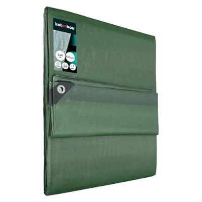 Immagine di KOTARBAU® Telone pvc protettivo in tessuto 3 x 4 m verde 120 g/m2 teloni con occhielli rinforzati telo per coprire legna impermeabile occhiellato usati