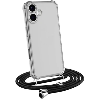 Immagine di MyGadget Cover con Cordino compatibile Apple iPhone 16 Plus Custodia Corda Case Trasparente Antiurto Laccio/Tracolla Practical Stylish Nero