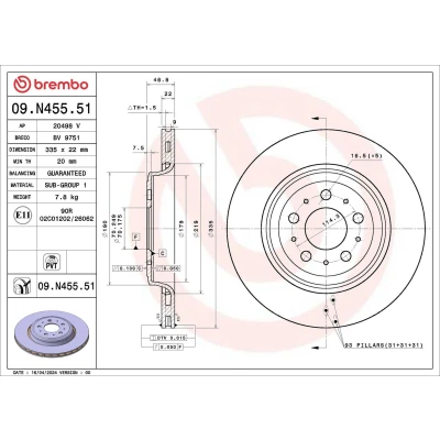 Immagine di BREMBO Disco freno 335mm 22mm 5 ventilazione interna 09.N455.51 Dischi freno, dei freni