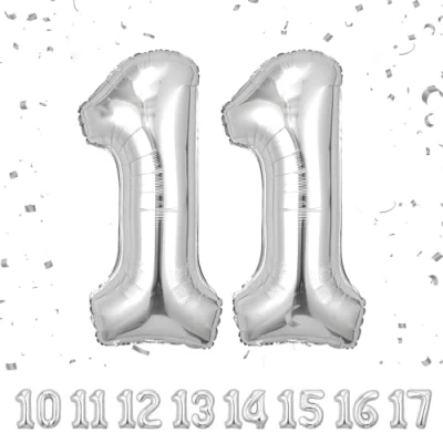 Immagine di Palloncini compleanno 11 anni Argento 40 pollici Decorazioni di un uomo donna Pallone numero gonfiabile in foil beige