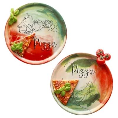 Immagine di MamboCat Set di 2 piatti per pizza, verdure e olio, Ø 31 cm, persone, grandi pizza in porcellana con decorazione scritta I pizze o preparare, da portata XL