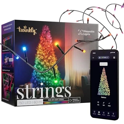 Immagine di Twinkly Strings 750 stringhe di luci RGB, filo nero, spina tipo F