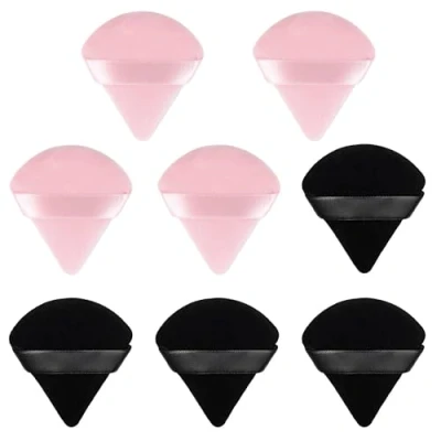 Immagine di AQSQWQ Confezione da 8 Puff Triangolo,Piumini Cipria Triangolo Spugna Trucco per Viso,per Sciolta Fard Fondotinta Strumenti il Wet And Dry (Nero e Rosa)