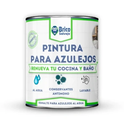 Immagine di BRICOSALVAJE Vernice per piastrelle cucina e bagno all&#039;acqua satinata, senza primer, lavabile, elevata durezza (bianco alpino, 4 litri)