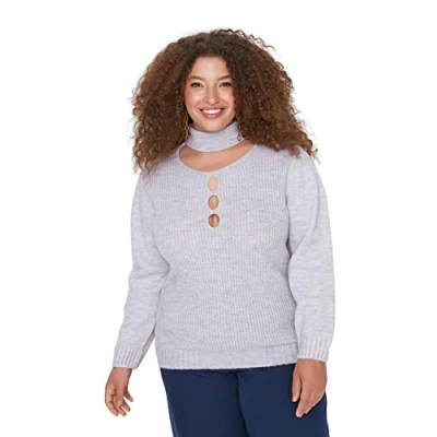 Immagine di Trendyol Maglione a Collo Alto Tinta Unita Rilassato Plus Size Maglia di Tuta, Lilla, 4X Large Donna