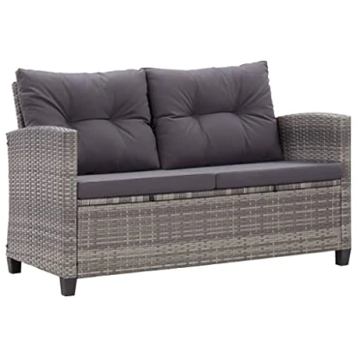 Immagine di vidaXL Divano da Giardino a 2 Posti con Cuscini Divanetto Imbottitura Salottino Esterni Mobili per Patio Grigio 124 cm in Polyrattan