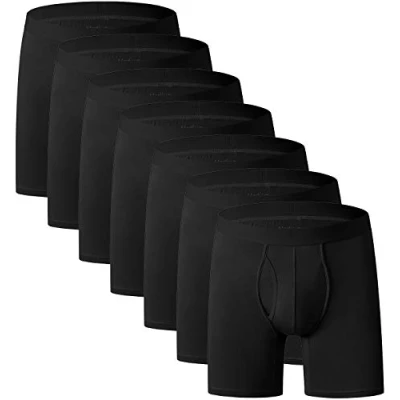 Immagine di YOULEHE Boxer da uomo in morbido bambù, traspirante, confezione multipla, U018 (confezione 7 nere, gambe lunghe), L
