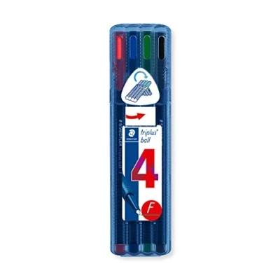Immagine di STAEDTLER Penna a sfera Triplus Ball, fusto triangolare ergonomico, larghezza linea F, resistente alle sbavature, scatola con 4 colori brillanti, 437 FSB4