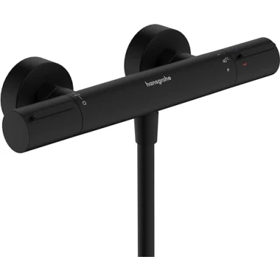 Immagine di hansgrohe Ecostat Element Miscelatore termostatico per doccia esterno con EcoStop+, blocco di sicurezza (SafetyStop) a 40 C, Termostato doccia, 1 utenza, nero opaco, 13346670