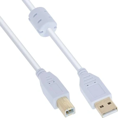 Immagine di InLine 20983 Cavo USB 2.0, Type a Maschio B Maschio,/PIN Dorati, con Ferrite, 3M Bianco