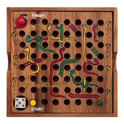 Immagine di Engelhart 350280 Gioco del Serpente e della Scala in Scatola di Legno da Viaggio Dai 4 Anni Su 2 Giocatori Dimensioni: 13,5 x 3,5 cm