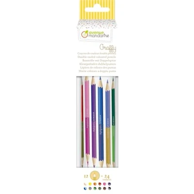 Immagine di Avenue Mandarine CC032O Kit da 12 matite colorate a doppia punta 24 colori ordinati in un tubo di metallo Fondamentali per le forniture scolastiche bambini