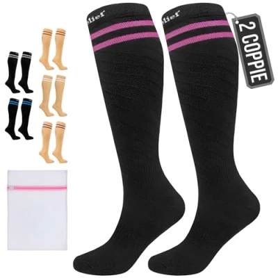 Immagine di 360 Relief Calze Compressione Graduata Classe 1 Donna e Uomo 15 20 mmHg Gambaletti per Aereo, Circolazione, Infermiera, Running, Sports Calzini S/M Nero