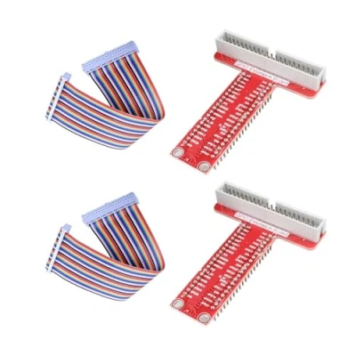 Immagine di GERUI 2 pezzi RPi GPIO scheda di espansione a nastro + adattatore tipo T 20 cm FC40 40 pin, con Raspberry Pi 3 B+ montato